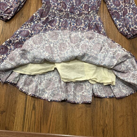 J Crew Linen Dress Womens Small Palermo Smocked Waist Pockets Puff Sleeve Floral - Picture 6 of 8